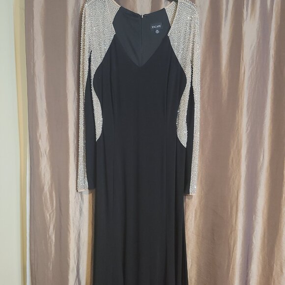 XSCAPE Plus "Wren" Long Jersey Knit Long Sleeve Crystal Beaded Dress EUC worn on - Picture 4 of 12